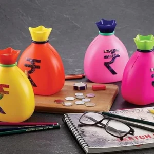 8107qr8DM6L._SX679 Plastic Money Saving Bank for Kids – Coin Bank in Rupee Bag Shape (Random Color)